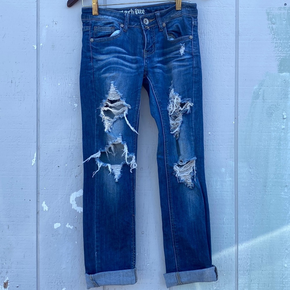 Ripped blue jeans